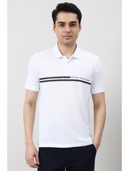 Peter England - Men White Stripe Polo Neck T-Shirt