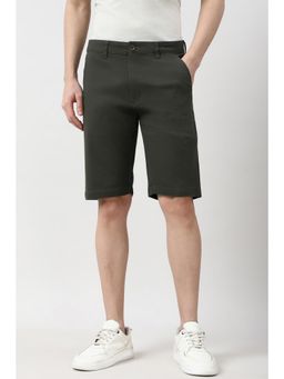 Peter England - Men Olive Solid Casual Shorts