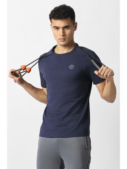 Van Heusen - Men Navy Blue Solid Crew Neck T-Shirt