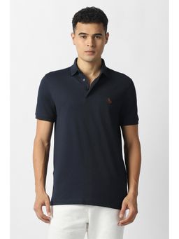 Van Heusen - Mens Navy Solid Collar Neck Polo T-Shirt