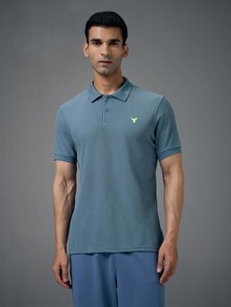 Technosport - Men Solid Slim Fit Sports Polo T-shirt with MATPIQ - Blue