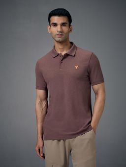 Technosport - Men Solid Slim Fit Sports Polo T-shirt with MATPIQ - Mauve