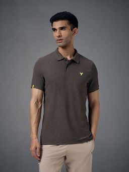 Technosport - Men Solid Slim Fit Sports Polo T-shirt with MATPIQ - Olive