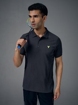 Technosport - Men Solid Slim Fit Sports Polo T-shirt with MATPIQ - Grey