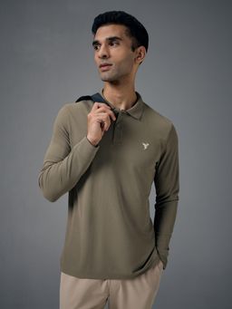 Technosport - Men Solid Slim Fit Polo Sports T-shirt with MATPIQ - Olive