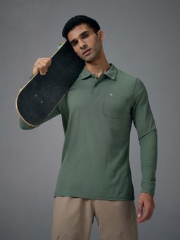 Technosport - Men Solid Slim Fit Polo Sports T-shirt with MATPIQ - Green