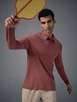 Technosport - Men Solid Slim Fit Polo Sports T-shirt with COTFLEX - Rust