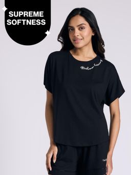 Nykd by Nykaa - Buttery Soft Modal Cotton Graphic Tee With Extended Sleeves Nys931 Black