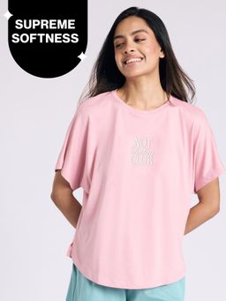 Nykd by Nykaa - Buttery Soft Modal Cotton Graphic Tee With Extended Sleeves Nys931 Pink