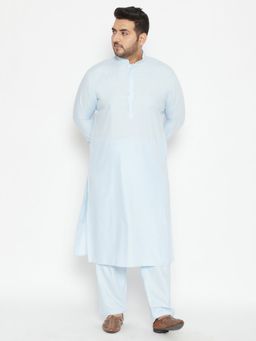 Vastramay - Men Aqua Blue Cotton Blend Pattani