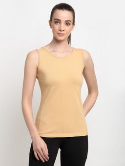 BRINNS - Beige Round Neck Cotton Non Padded Camisole Top
