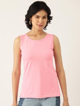 BRINNS - Pink Round Neck Cotton Non Padded Camisole Top