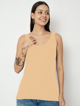 BRINNS - Beige Round Neck Cotton Non Padded Camisole Top