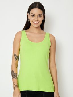 BRINNS - Green Round Neck Cotton Non Padded Camisole Top