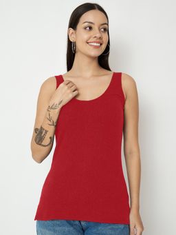 BRINNS - Maroon Round Neck Cotton Non Padded Camisole Top