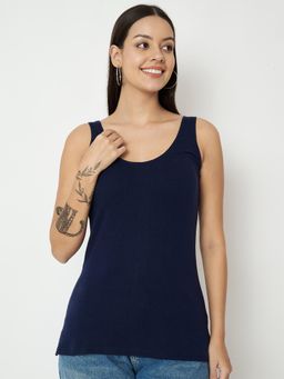 BRINNS - Navy Blue Round Neck Cotton Non Padded Camisole Top