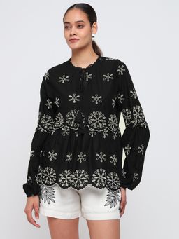 Cover Story - Black Schiffli Top