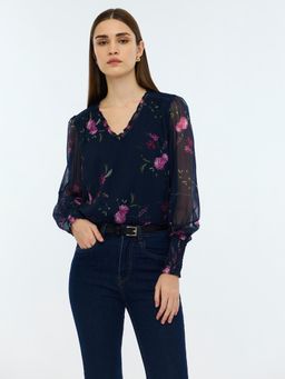 Cover Story - Navy Blue Floral Top