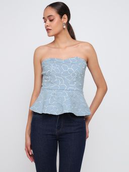 Cover Story - Embroidery Blue Peplum Top