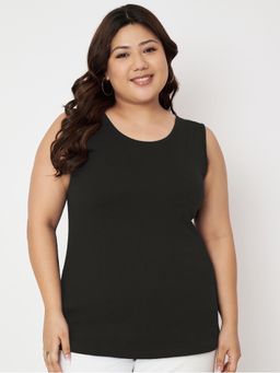 BRINNS - Black Plus Size Round Neck Cotton Non Padded Camisole Top