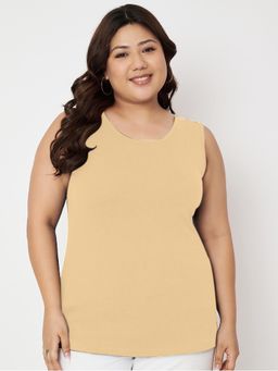 BRINNS - Beige Plus Size Round Neck Cotton Non Padded Camisole Top