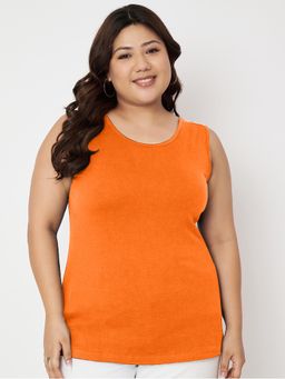 BRINNS - Orange Plus Size Round Neck Cotton Non Padded Camisole Top
