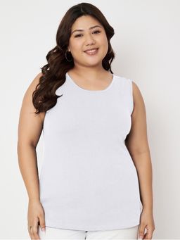 BRINNS - White Plus Size Round Neck Cotton Non Padded Camisole Top
