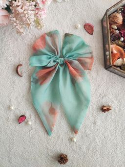 Label Kanupriya - Sea Foam Green Floral Organza Short Bow