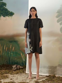 FEBo6 - Moon Flower Black Knee Length Dress