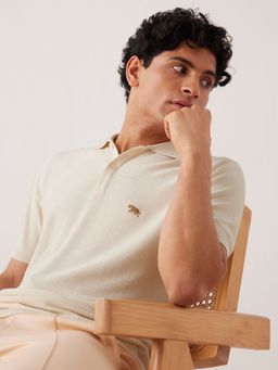 Andamen - Vanilla Knit Polo Regular Fit T-Shirt
