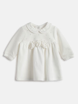 Chicco - Girls White Embellished Round Neck Empire Dress