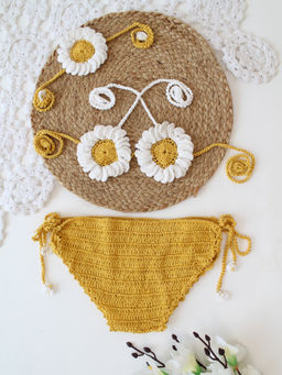 Woonie - Yellow Handmade Sunflower Top with Bloomer & Headband