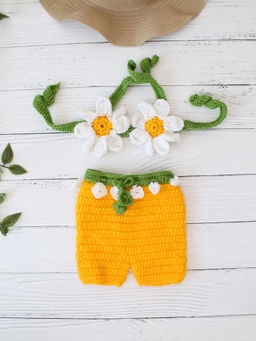 Woonie - Orange & Green Crochet Queen Top with Shorts