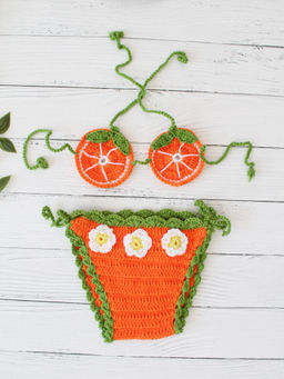 Woonie - Orange & Green Crochet Top with Bottom