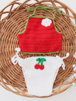 Woonie - Red & White Crochet Fruity Baby Top with Bloomer