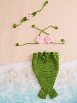 Woonie - Green Mermaid Crochet Photoshoot Top with Bottom & Headband