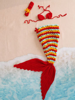 Woonie - Multi-Color Big Fin Mermaid Photography Top with Bottom & Headband