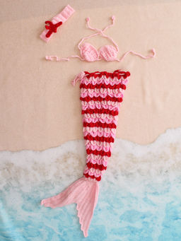 Woonie - Pink Crocodile Stitch Mermaid Photography Top with Bottom & Headband