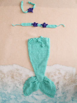 Woonie - Turquoise Mermaid Photography Prop Top with Bottom & Headband
