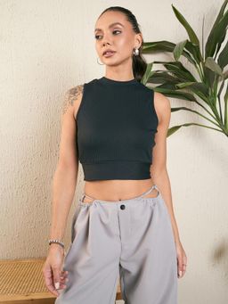 Kibo - Women's Bow Detail Rib Black Crop Top