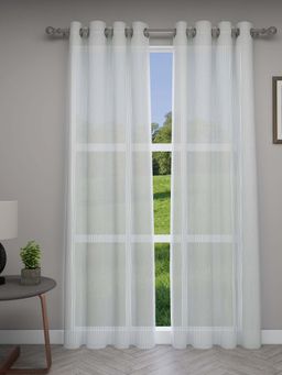 GM - 7 Feet Striped Grommet Sheer Door Curtain Panel (Set of 2)