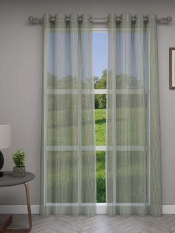 GM - 7 Feet Striped Grommet Sheer Door Curtain Panel (Set of 2)