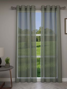 GM - 7 Feet Striped Grommet Sheer Door Curtain Panel (Set of 2)