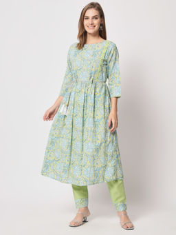 Salwat - Women Printed Regular Kurta with Trouser (Set of 3)