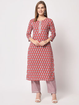Salwat - Floral Printed Regular Gotta Patti Kurta with Trouser (Set of 2)