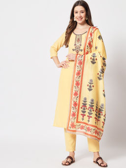 Salwat - Floral Printed Regular Kurta & Trouser with Dupatta (Set of 3)