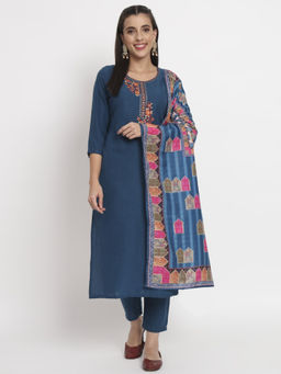 Salwat - Blue Thread Work Kurta & Trouser with Dupatta (Set of 3)