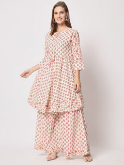 Salwat - Ethnic Printed Three-Quarter Sleeves Kurta & Sharara(Set of 2)