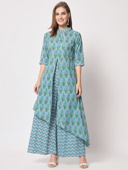 Salwat - Floral Printed High Slit Kurta with Palazzo (Set of 2)