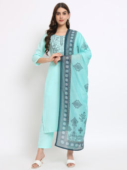 Salwat - Floral Embroidered Straight Kurta with Trouser & Dupatta (Set of 3)